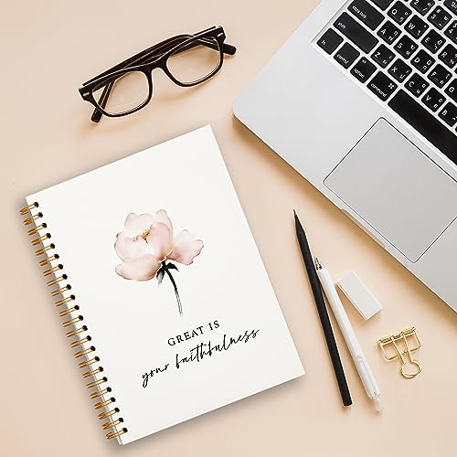 Tizzer Christian Bible Notebook for Women, Floral Christian Prayer Spiral Journal, Scripture Bible Journaling Notebooks for Note Taking Work, Christian Gifts for Women, Scripture Great is Your Faithfulness Hardcover Spiral Notebook 5.5x8.3 - color: Pink