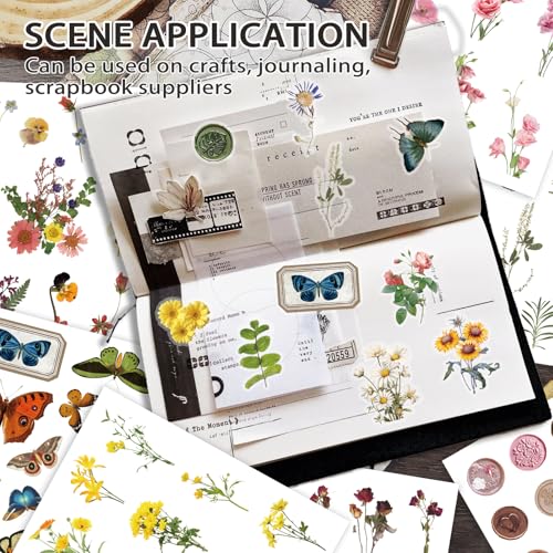 PRSTINCOL Flower Sticker Book, 40 Sheets 470pcs Floral Botanical Themed Journaling Supplies for Scrapbooking Supplies Aesthetic Junk Journal Craft DIY Craft Card Making Laptop - color: Colorful