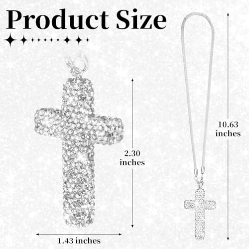 BFXM 2PCS Cross for Car Mirror Hanging, Silver&Pink Bling Car Pendant Charm - color: White+Pink