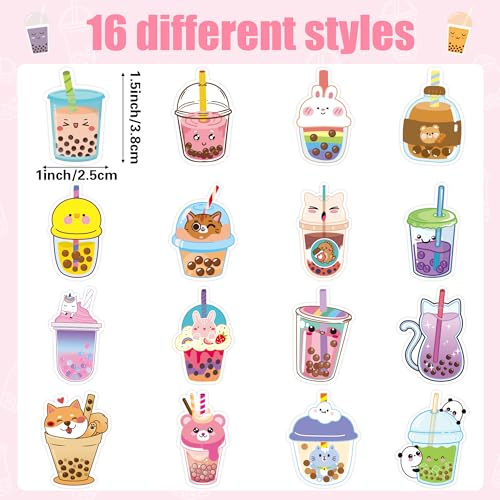 BeYumi Bubble Tea Sticker Roll - 1000Pcs Boba Stickers in 2 Rolls Waterproof Vinyl Drinks Theme Cute Kawaii Bubble Tea Decals Gift Laptop Bottle Scrapbooking Luggage Computer Envelope Decor for Kids - style: Bubble Tea