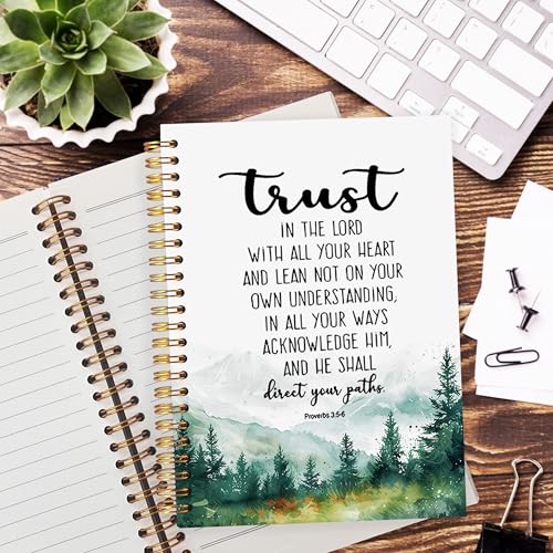 Christian Notebook Journal, Proverbs 3:5-6 Christian Notebooks for Note Taking, Trust in the Lord with All Your Heart Bible Prayer Journal for Women Men, Spiral Notebook 5.5x8.3 Inch - color: trust