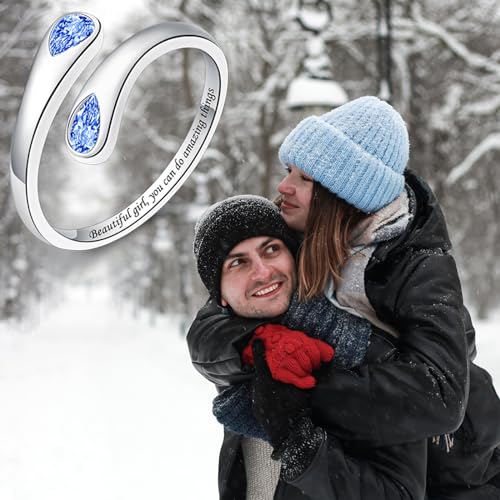 Jinlou Thumb Rings for Women - 925 Sterling Silver Birthstone Open Teardrop Encouragement Adjustable Ring Women Gifts for Teens Mom Birthday Mother's Day St Patricks Day - color: December, style: Beautiful you can do amazing things