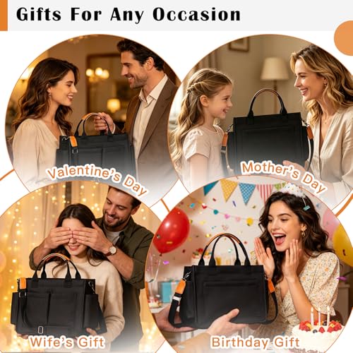 Janhavi Travel Tote Bag for Women with Zipper Closure & Shoulder Strap, Large Canvas Handbags for Bible Work Teacher Nurse - color: Black & Brown