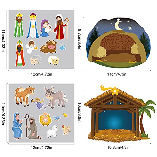 32 Sets Religious Crafts Nativity Stickers Make a Nativity Scene Sticker Ornament Christmas Tree Hanging Decorations Christian Craft Kits for Holy Night Religious Party Jesus