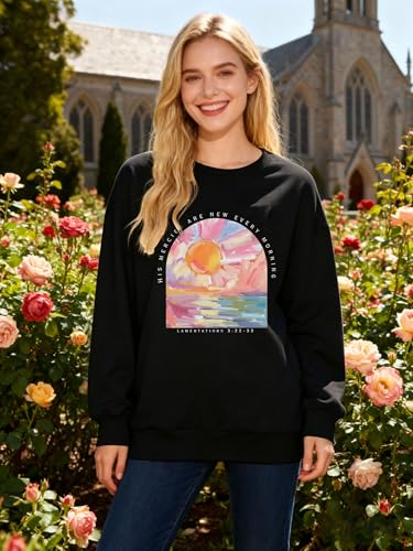 Christian Sweatshirts for Women Jesus Religious Faith Tops - color: Black, size: X-Large