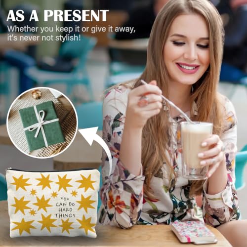 You Can Do Hard Things Inspirational Makeup Bag, Encouragement Affirmation Gifts for Women, Boho Star Cosmetic Bag Canvas Toiletry Zipper Pouch for Women - color: you can do hard things