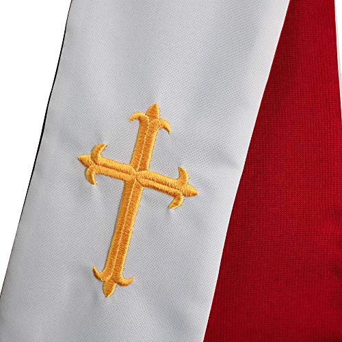 IvyRobes Unisex-adult's Reversible Clergy Mass Stole with Cross 90" - color: Red/White