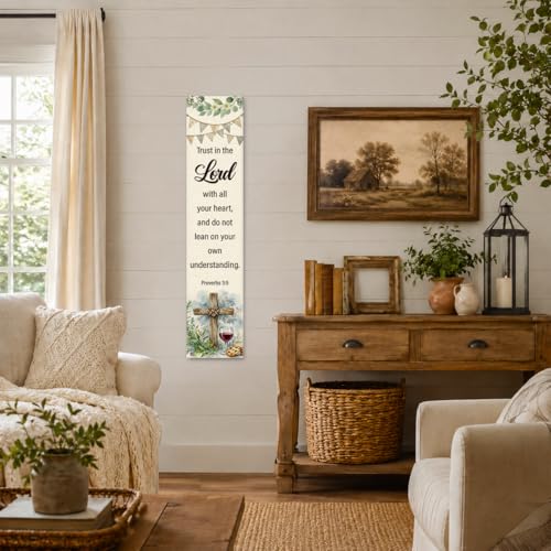 Christian Home Wall Decor Banner, Trust in the Lord With All Your Heart, Farmhouse Floral Cross Scripture Wall Hanging Sign for Living Room Entryway Bedroom Office 48x9 In - color: color_name16