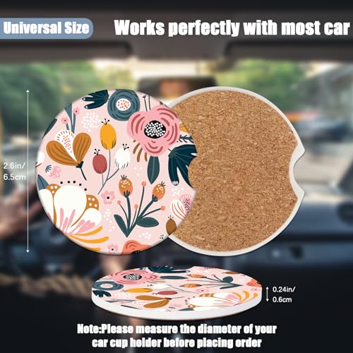 Cup Holders Car Coasters - Boho Flower Absorbent Ceramic Coaster, Drink Cup Holder Coasters, Auto Accessories for Women & Men, Pack of 2 - color: Boho Flower