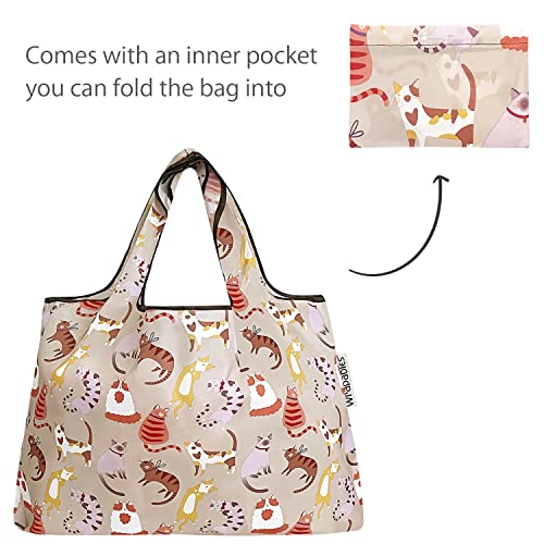 allydrew Large Foldable Tote Nylon Reusable Grocery Bags - color: Set of 2, Neutral Felines, size: Large & Small (Set of 2)