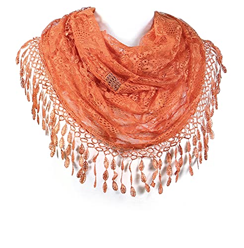 Scarf& Feminine Lace Infinity with Teardrop Fringes - color: Orange