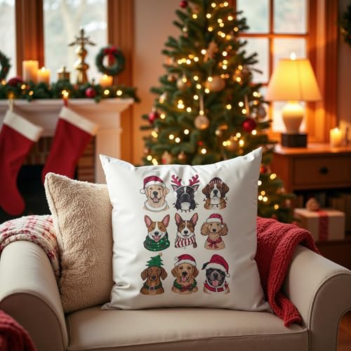 Dog Christmas Pillow Covers 18x18, Dog Christmas Decor, Xmas Cute Festive Pet Holiday Throw Pillow Covers for Home Living Room Bedroom Sofa Couch - color: 06 Color