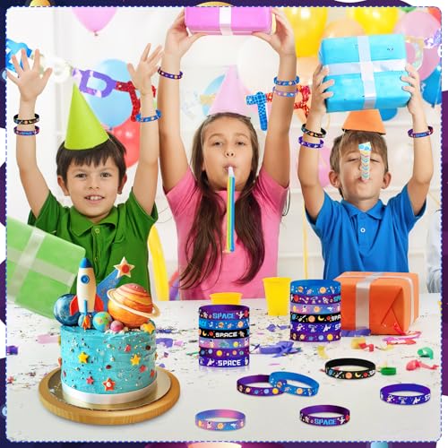 JUNEBRUSHS 42pcs Outer Space Party Favors Silicone Bracelets 6 Designs - style: Outer Space Style