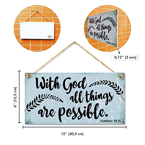 CARISPIBET With God all things are possible Home signs house decorative plaques Religious signs house decoration accessories 6" x 12" - color: With God All Things Are Possible