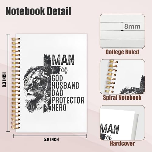 Retro Lion Christian Notebook, man of god husband dad protector hero Journal, Religious Scripture Spiral Notebook Journal for Note Taking, Christian Faith Based Gifts for Women Men, 5.5x8.3 Inch - color: Lion MAN GOD HUSBAND DAD