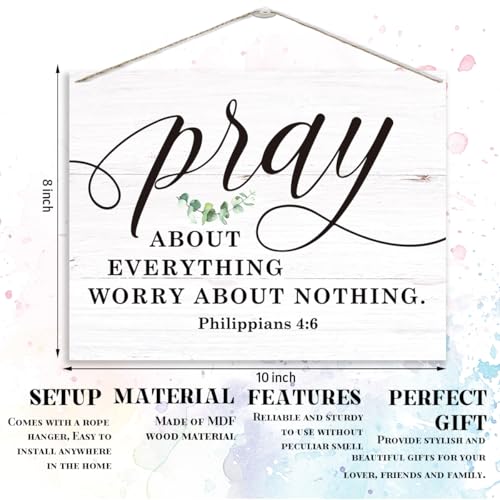 Christian Home Decor, Religious Artwork for Wall Decoration, Inspirational Christmas Gift, Bible Verse Wall Art, Scripture Philippians 4:6 Sign - Pray about Everything Worry about Nothing - color: 15