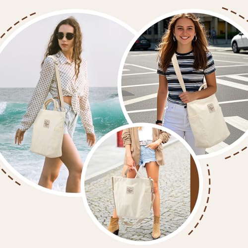 Lily queen Women Canvas Tote Handbags Casual Shoulder Work Bag Crossbody - color: Beige
