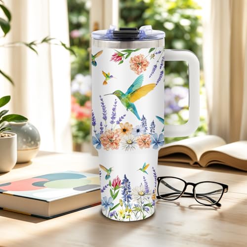 DUUV Christian Gifts for Women, Christian Tumbler 40 Oz with Handle, Faith Religious Gifts for Wife Girls Teen, Hummingbird Gift for Faith Lovers Women, Gift for Birthday Christmas Thanksgiving, 1PCS - color: Flowers Hummingbird