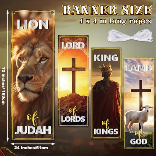 4Pcs Church Banners for Sanctuary Wall Worship Christian Banners Hanging Backdrop Scripture Inspirational Religious Praise Signs Bible Verses Banner Scripture Hanging Signs for Church School Decor - style: Inspirational Religious Praise
