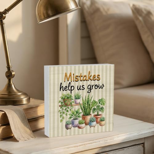 Mistakes Help Us Grow Wooden Signs,Plant Classroom Decor - color: help us