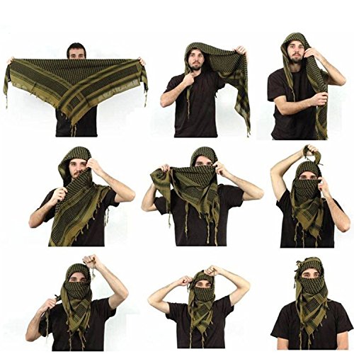 Aonal Military Shemagh Tactical Desert Scarf, Keffiyeh Scarf for Men - color: Khaki