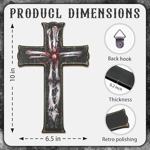 Rdtcgvss 6.5'' X 10" Cross Wall Decor, Gothic Dark Style, Wooden Cross, With Hooks On The Back. Suitable For Farm Houses, Homes, Easter Decorations, And Also Makes A Great Holiday Gift. (1 Pcs) - A02 - color: Gothic Dark Style