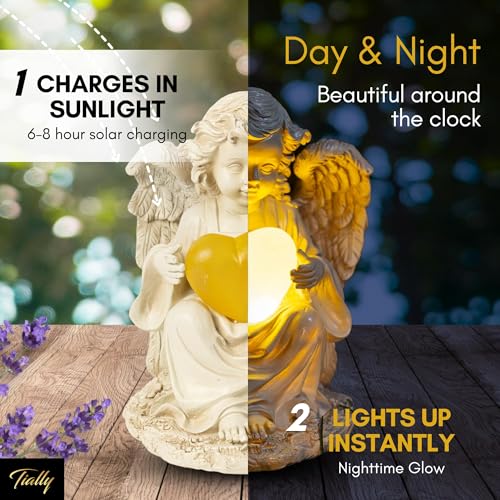 TIALLY Solar Garden Angel Statue – Praying Guardian Angel Statue Light for Outdoor Yard Decor, White Resin Garden Sculpture with Soft Glow for Angels Memorial or Cemetery Use (Pack of 2) - size: Medium (Pack of 2)