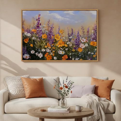 Framed Colorful Rustic Floral Landscape Wall Art for Living Room, 24x36 In - color: Multi