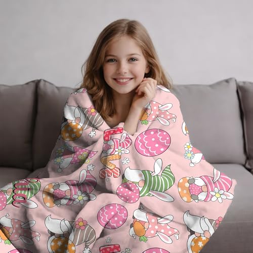 KiKiLuna Personalized Easter Bunny Flannel Throw Blanket, 5 Cartoon Designs, Custom Name Cute Spring Pattern Cozy Gift for Kids - color: Design 10