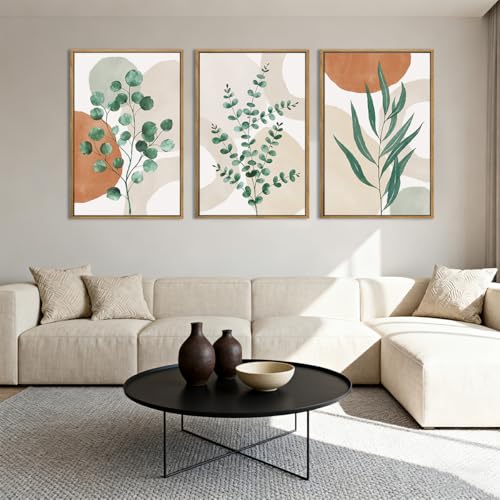 Anyzal Framed Boho Botanical Wall Art Large 16x24 Inch Abstract Green Plant Canvas Wall Decor Bohemian Modern pictures Painting for Living room Bedroom Dining room Set of 3 - color: Boho botanical, size: 24"L x 16"W
