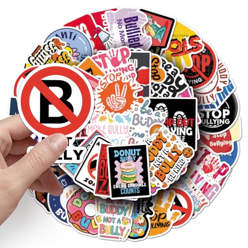 Stand Against Bullying Stickers 50pcs for Teen Water Bottle Cartoon Trendy Aesthetic Stickers Fun Aesthetic Waterproof Vinyl Decals for Laptop Bumper Luggage Skateboard Guitar (Colours-B7) - color: Colours-b7