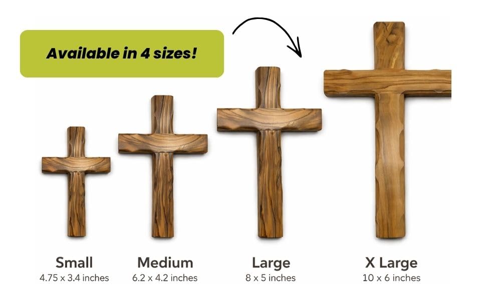 Olive Wood Wall Cross from Bethlehem, Wall Hanging Wooden Cross, confirmation cross gift, Baptism Gifts, Holy Wall cross, Hand Made religious décor Cross From the Holy Land (Medium Cross 6.2" x 4.2") - size: 6.2"L x 4.2"W
