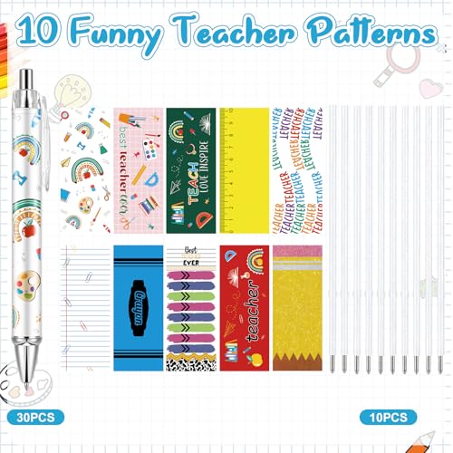 30 Pcs Teacher Pens Bulk Teacher Appreciation Gifts Ballpoint Pen Best Pens for Teachers Retractable Black Ink Writing Pen for Women School Coworker Staff Office Supplies - style: Teacher