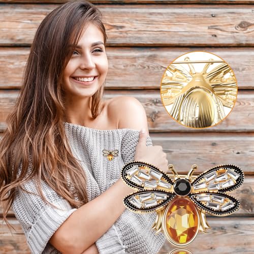 3 Pcs Bee Brooch Pin, Rhinestone Crystal Bumble Bee Jewelry Lapel Pin