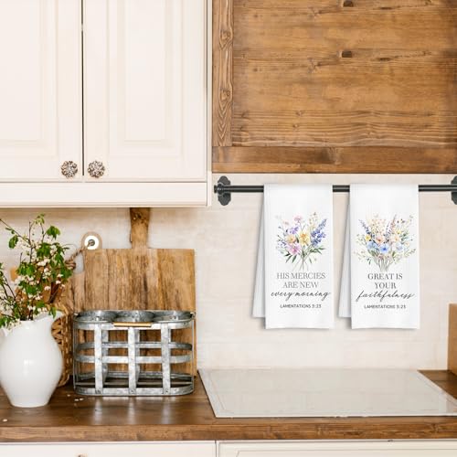 Floral Christian Kitchen Towels, Lamentations 3:23 Bible Verse Dish Towels, Christian Gifts for Women, Faith Based Gifts Hand Tea Towel for Bathroom Kitchen, 16x24 Inch Set of 2 - color: Lamentations 3:23 - Floral