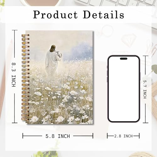 Jesus Leaves the 99 Sheep Christian Spiral Notebook 5.5x8.3, Bible Verse Prayer Journal for Women, White Flower Lamb Jesus Notebook for Note Taking, Christian Office Supplies - color: whtie-notebook-christian 13