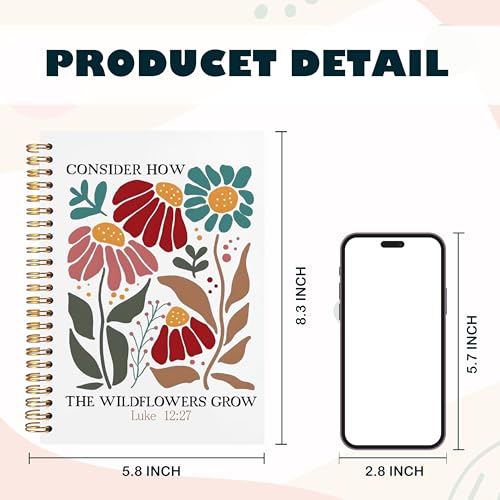 BearCake Boho Floral Christian Notebook Journal, Inspirational Christian Gifts for Women, Luck 12:27 Bible Religious Journal for Women, Flower Scripture Hardcover Spiral Notebook 5.5x8.3 - color: white Bible-wildly