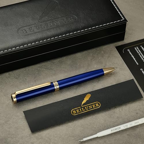 BEILUNER Luxury Personalized Gel Pen with 24K Gold Finish, Blue Piano Lacquer, Luxury Grade Craftsmanship, Best Pen Gift Set for Men and Women, Professional, Executive, Office, Retractable Nice Pens - color: ,Blue with 24K Gold (Personalized)