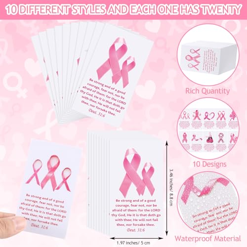 200 Pcs Breast Cancer Awareness Pink Ribbon Prayer Cards - style: Cancer