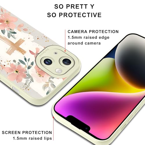 Aesthetics Jesus Christian Cross Phone Case for iPhone 14 Case Flower Pattern Shockproof Soft Protective for Women Men Phone Cover Funda for iPhone 14 6.1 Inch - color: Cross, size: for iPhone 14