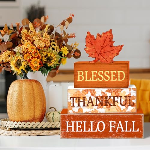 Britimes Thanksgiving Fall Tiered Tray Decor Set, 4 Pack, Wooden - color: Maple Leaf