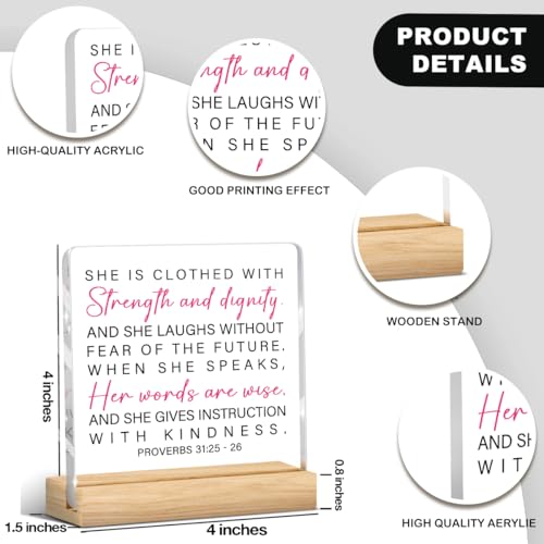 Inspirational Proverbs 31 Woman Gifts,Christian Decor, She Is Clothed With Strength And Dignity Sign Christian Bible Verse Decorations for Home Office Prayer Room Tabletop Shelf - color: She is Clothed With Strength And Dignity
