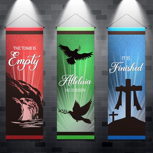 Tegeme 6 Pcs Easter Church Banners for Sanctuary, Literal and Rod - style: Literal and Rod