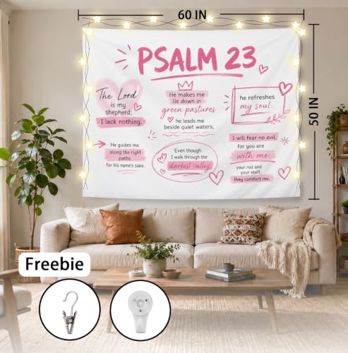 Elpwk Psalm 23 Pink Christian Bible Verse Tapestry Wall Decor 50x60 Inch - color: Pink Christianity