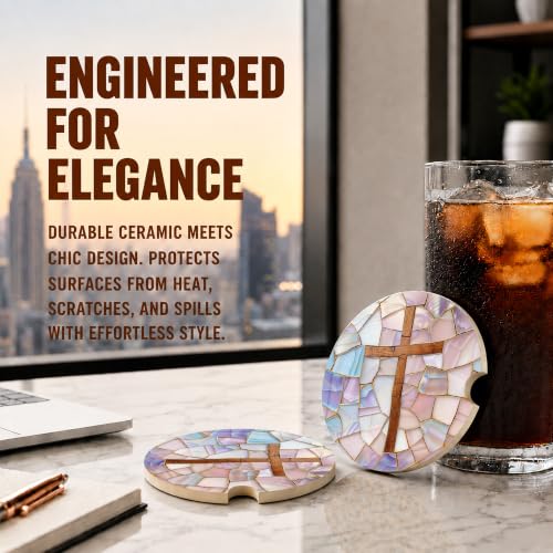 Christian Cross Stained Glass Car Coasters, Religious Faith Cup Holders, 25 - color: Christian Cross