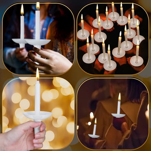 Mtlee White Church Vigil Candles with Plastic Drip Protectors,50 Sets