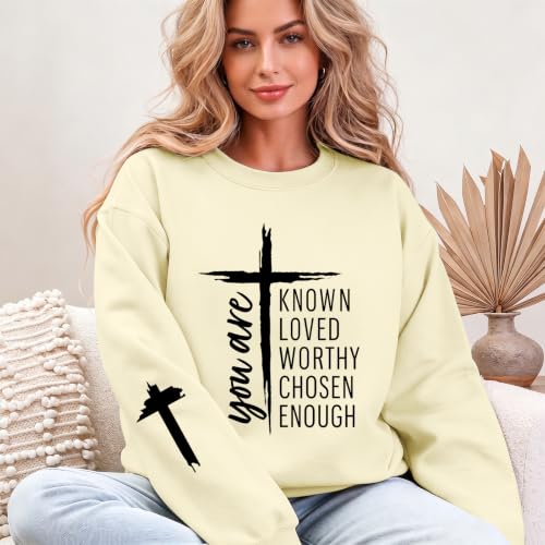 Christian Sweatshirts for Women Jesus Faith God Sweatshirt Religious Cross Bible Verse Inspirational Pullover Tops - color: Apricot, size: Small