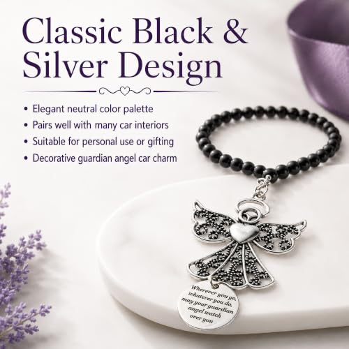 Guardian Angel Car Charm - Stainless Steel Rearview Mirror Hanging Ornament with Cross & Compass - Christian Travel Gift