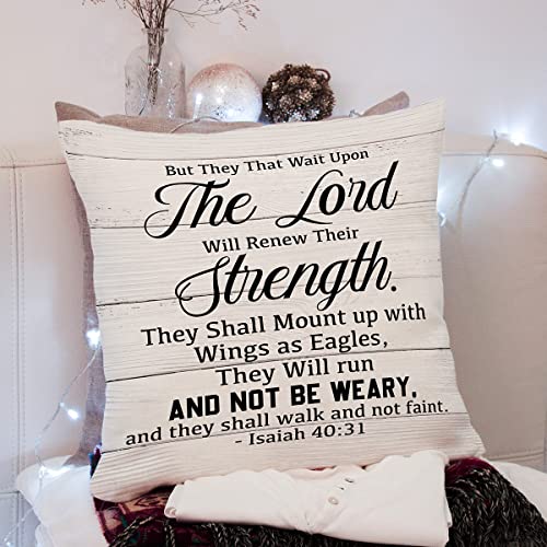 KongMoTree Christian Gift, Scripture Art Throw Pillow Cover Cushion Case, Christian Decor, But They That Wait Upon The Lord Will Renew Their Strength. Isaiah 40:31, Church Gifts, 18 x 18 Inches - color: Isaiah 40:31