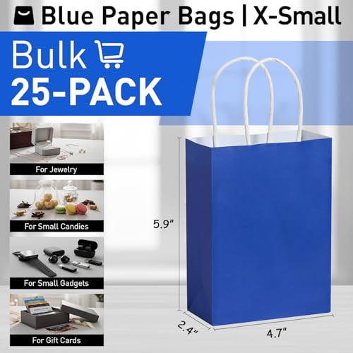 SUNCOLOR Mini Blue Gift Bags with Handles 25-Piece 6" Goodie Bags for Party Favors, Graduations, Birthdays, Navy Blue - color: Navy Blue